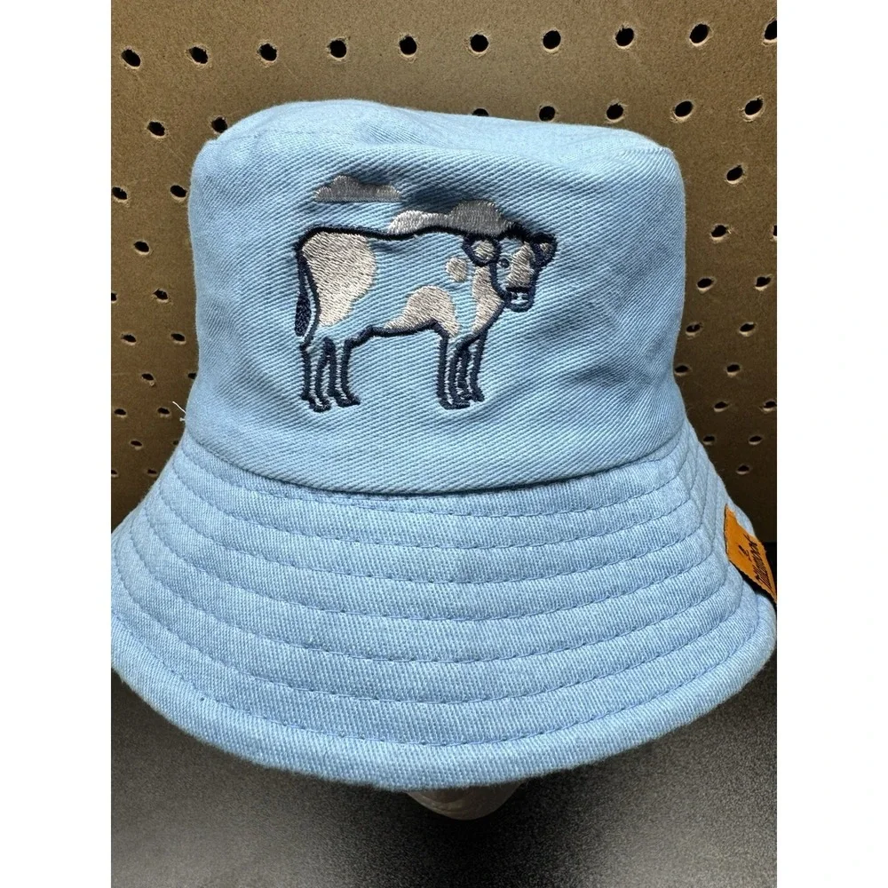 Tillamook Kids Reversible Bucket Hat Cow Logo Blue Clouds Chin Strap